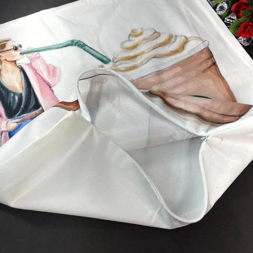 Coffee Lady Jeans Accent  Pillowcase Throw Sham Pillow Cushion Cover Home Decor
